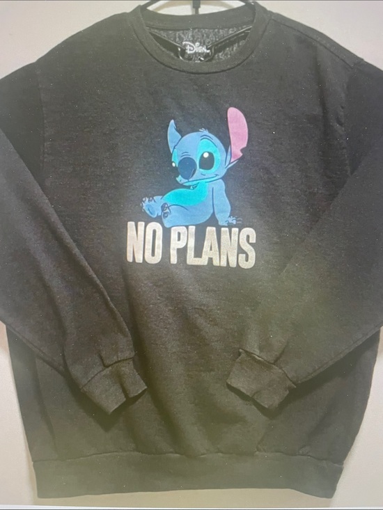 Disney Other - Disney Black Sweatshirt with Blue & Pink Stitch 'No Plans' Graphic